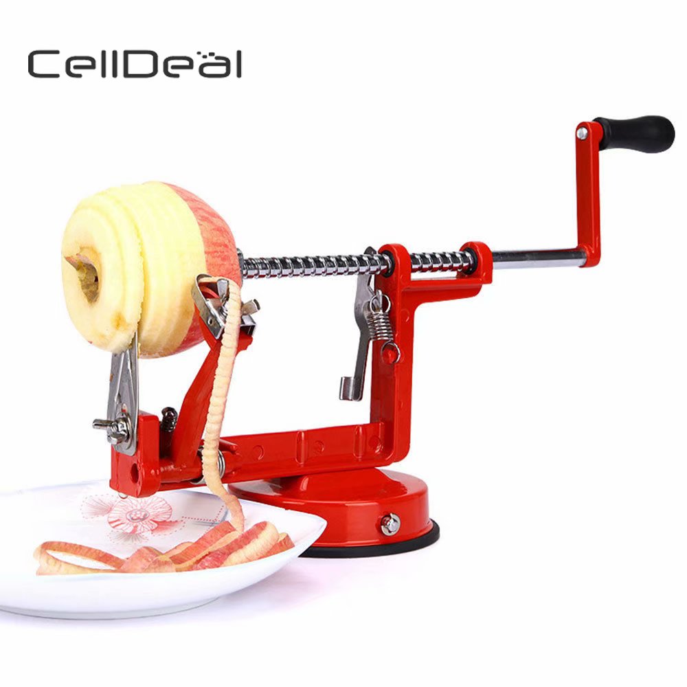 Pelador de manzanas CellDeal 3 en 1, pelador de fruta de pera de acero inoxidable, Corer cortador de cocina, máquina peladora, herramienta creativa de cocina