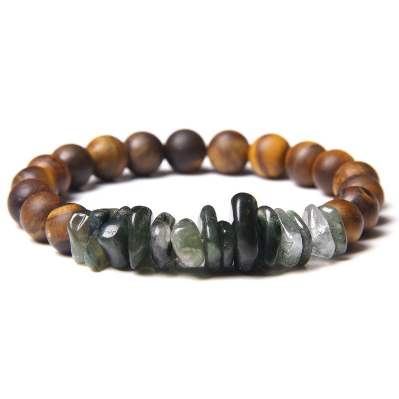 Gray map gem stone beaded bracelets for men women Lucky Green Rutilated Quartz crystal beads charm bracelet jewelry: 5 Matte Tiger Eye / 21cm