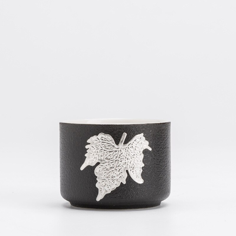 Thé thé maître tasse bol noir Zen thé tasse Boutique à la main incrusté feuille d'étain gros poterie tasse à thé: a