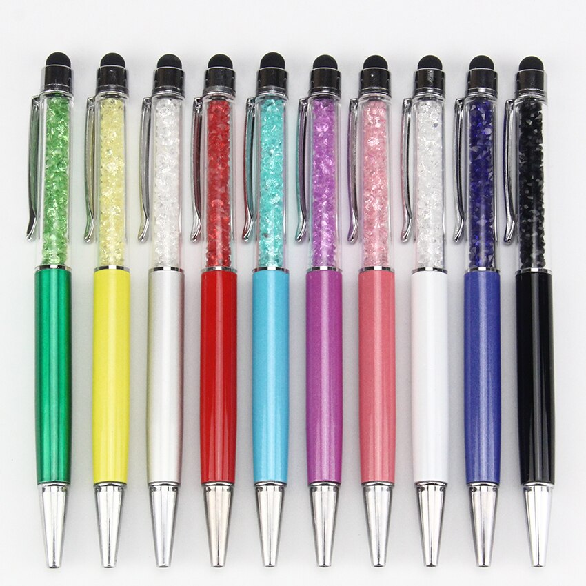 10pcs 2in1 Crystal Point Diamond Stylus Screen Capacitive Touch Stylus Pen for Universal Pad Tablet+Ball Point Pen