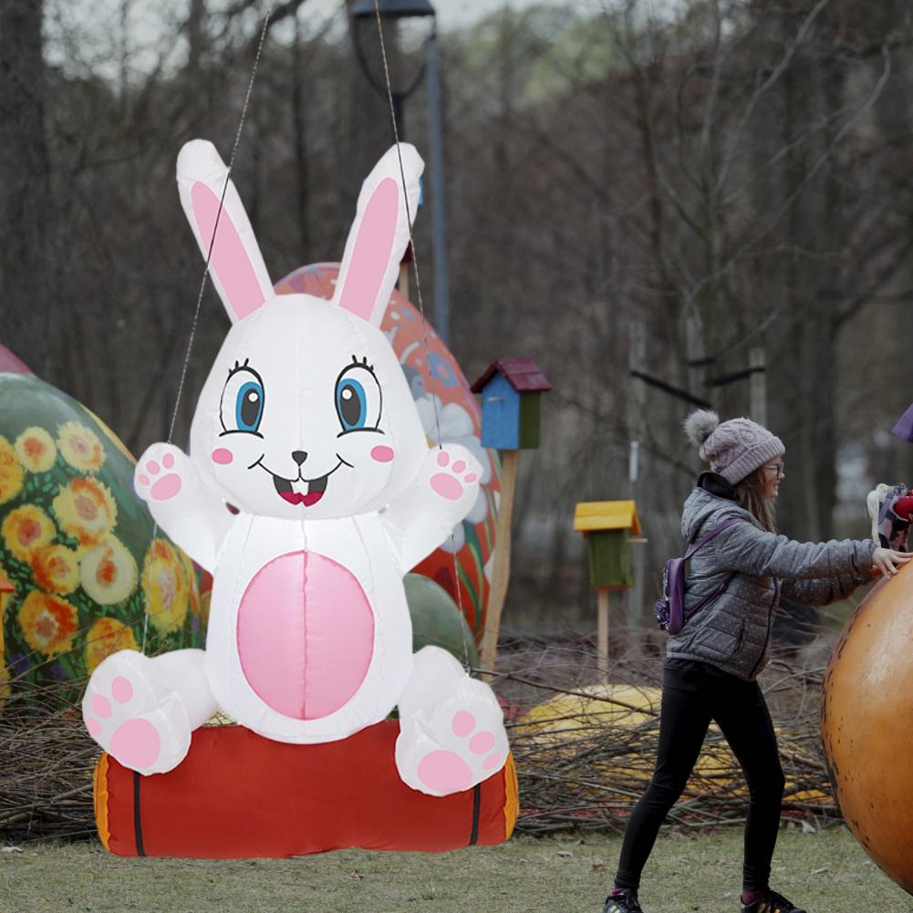 80x40cm LED Easter Inflatable Bunny Polyester Happy Face Inflatable Bunny Garden Decor Blow Up Inflatable Easter Rabbit