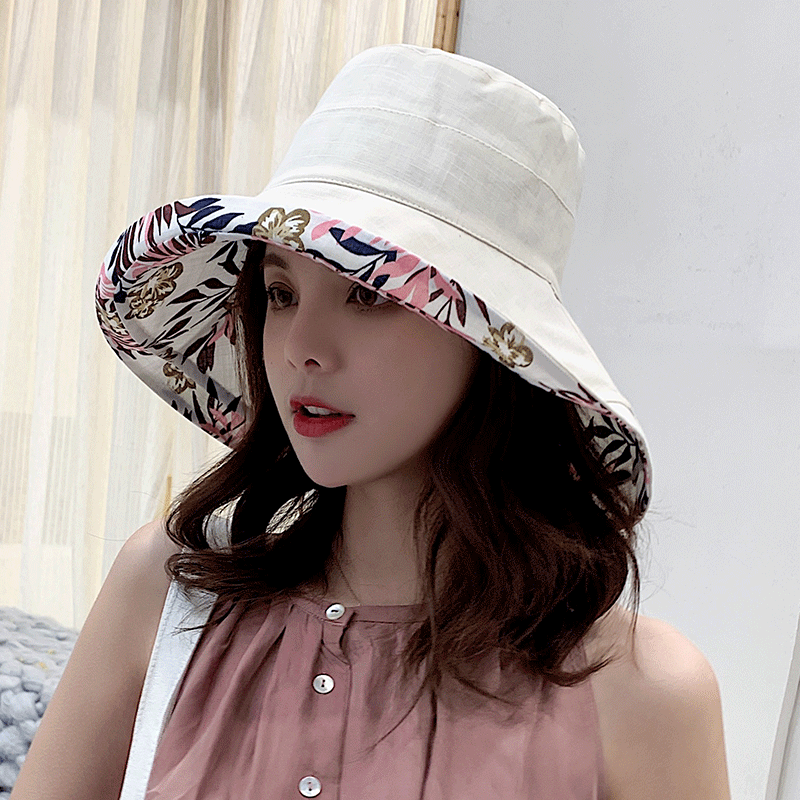 Women's Hat Bucket hat Panamanian Women Four Seasons Fisherman Hat Big Brim Hat Double-Sided Fisherman Hat Sun Visor Cap