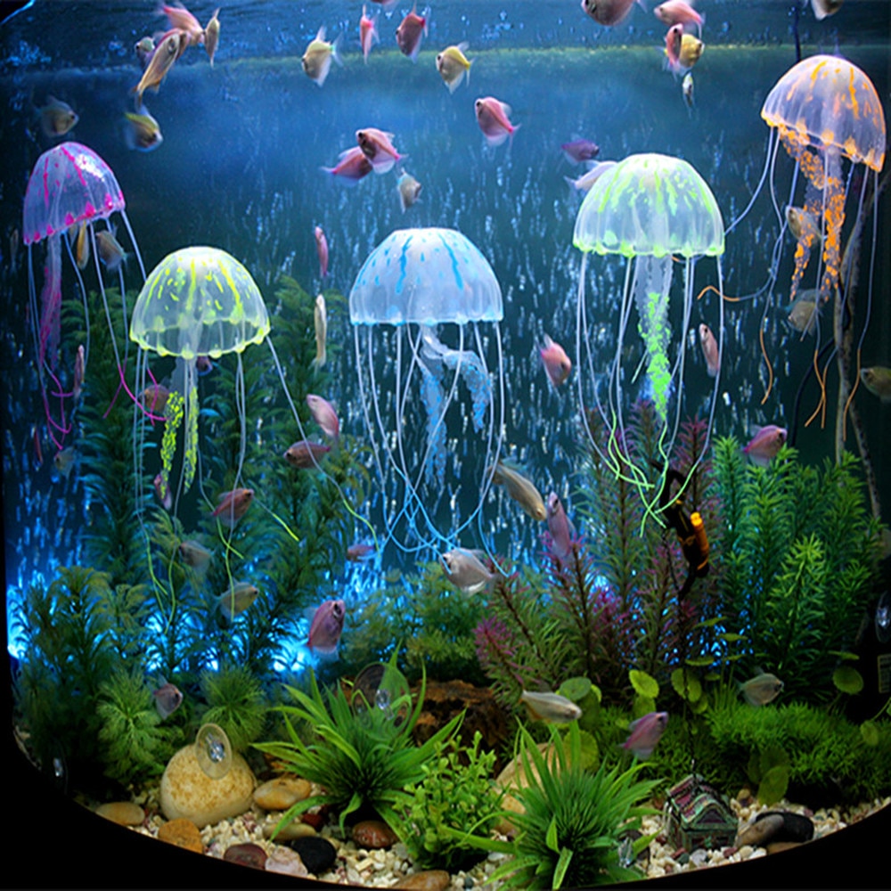 Fluorescerende gloeiende aquariumdecoratie kunstmatige simulatie levendige siliconen kwallen aquariumdecoratie ornament