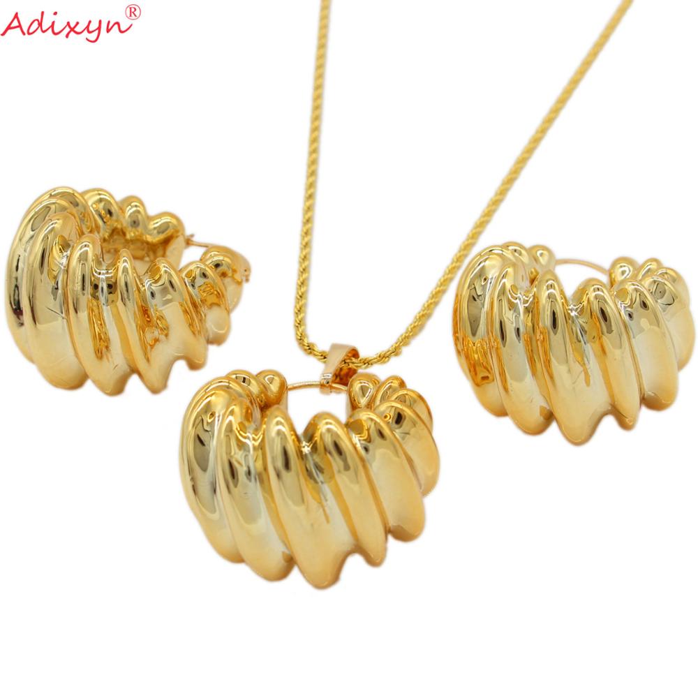 Adixyn Rose Goud Kleur Sieraden Sets Hollow Luxe Ronde Ketting & Earring & Hanger Voor Vrouwen/Meisjes Verjaardagsfeestje N10163