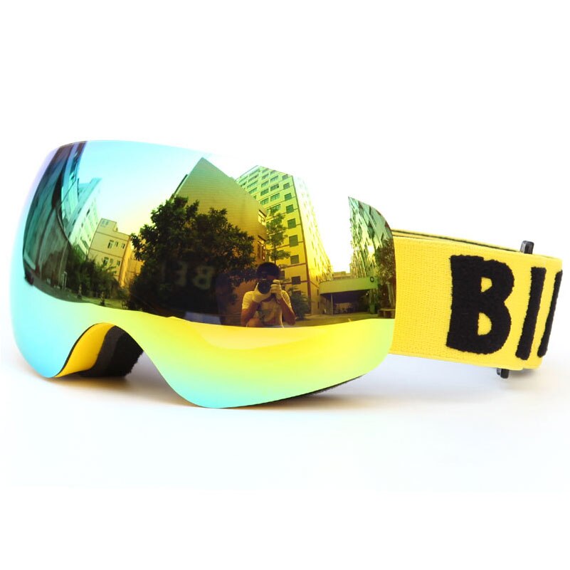 Gafas de esquí profesionales para niños y niñas, lentes de esquí para niños, doble UV400, antiniebla, máscara de Snowboard, 4-15 años: yellow