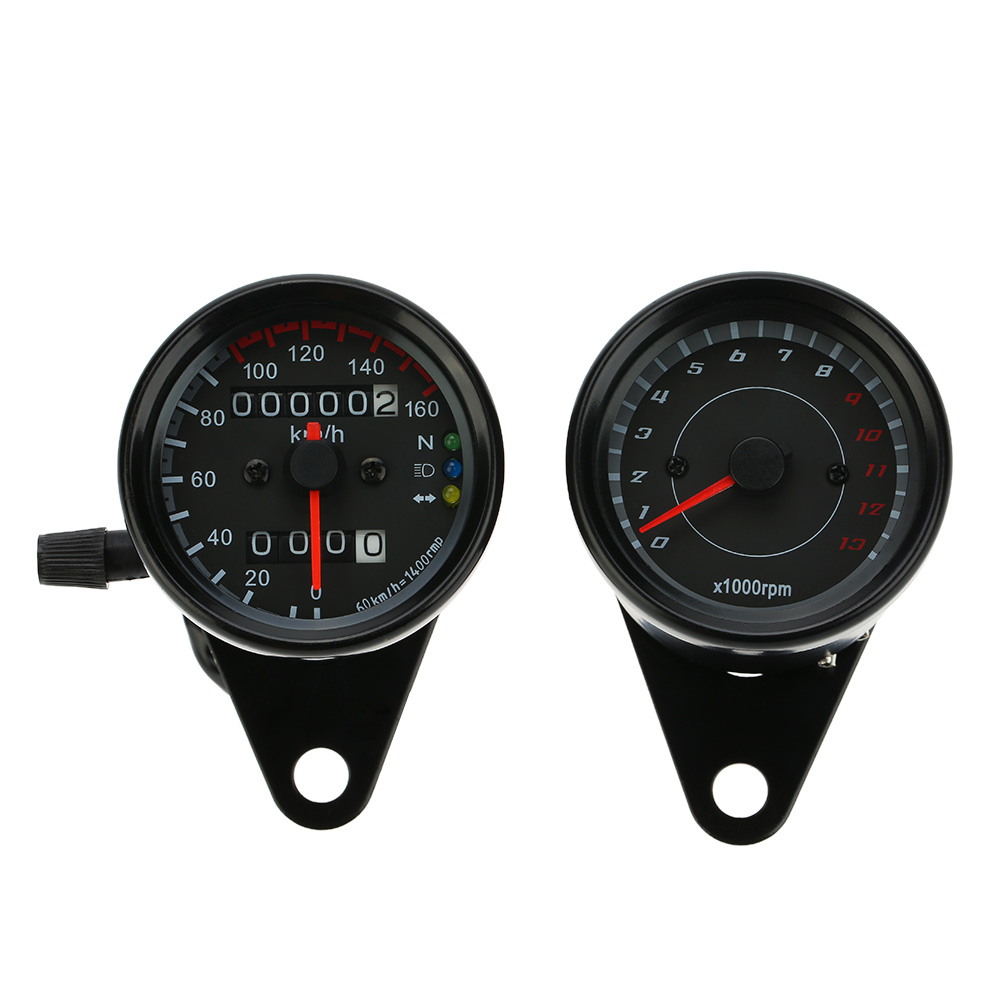 12V Motorcycle 13000 RPM Tachometer Km/h Speedometer Dual Odometer Gauge with LED Backlight Signal Lights