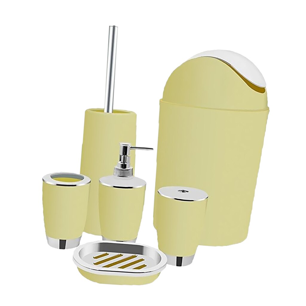 8 Colors Bathroom Accessories Set 6 Pieces Bath Ensemble Bath Set Collection: Lignt yellow