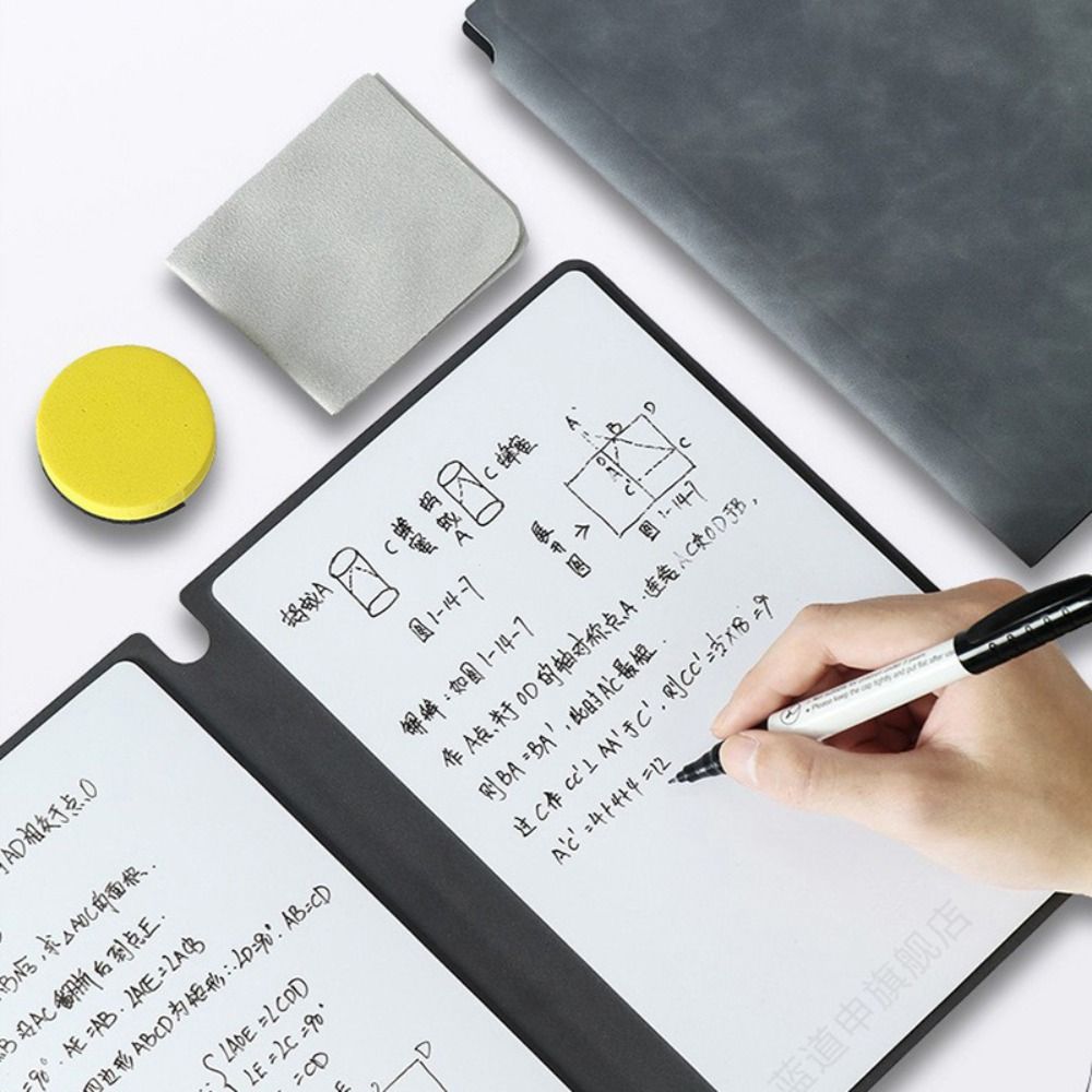 Bærbar, stilfuld, sletbar ugentlig planlægger i læder, skrivetavle, notesblok, whiteboard-notesbog med whiteboardpen, viskelærred