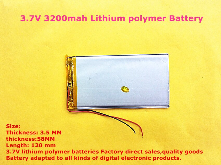 Grootte 3558120 3.7 V 3200 mah lithium-polymeer Batterij met Board Voor PDA Tablet PCs Diital Producten