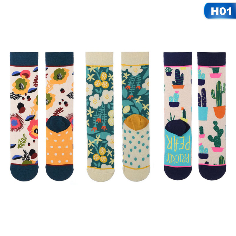 3 Paare/satz Lange Rohr Baumwolle Socken Schweiß-absorbent Casual Sport Socken Pflanze kaktus socken Für Frauen Dame One Size socken