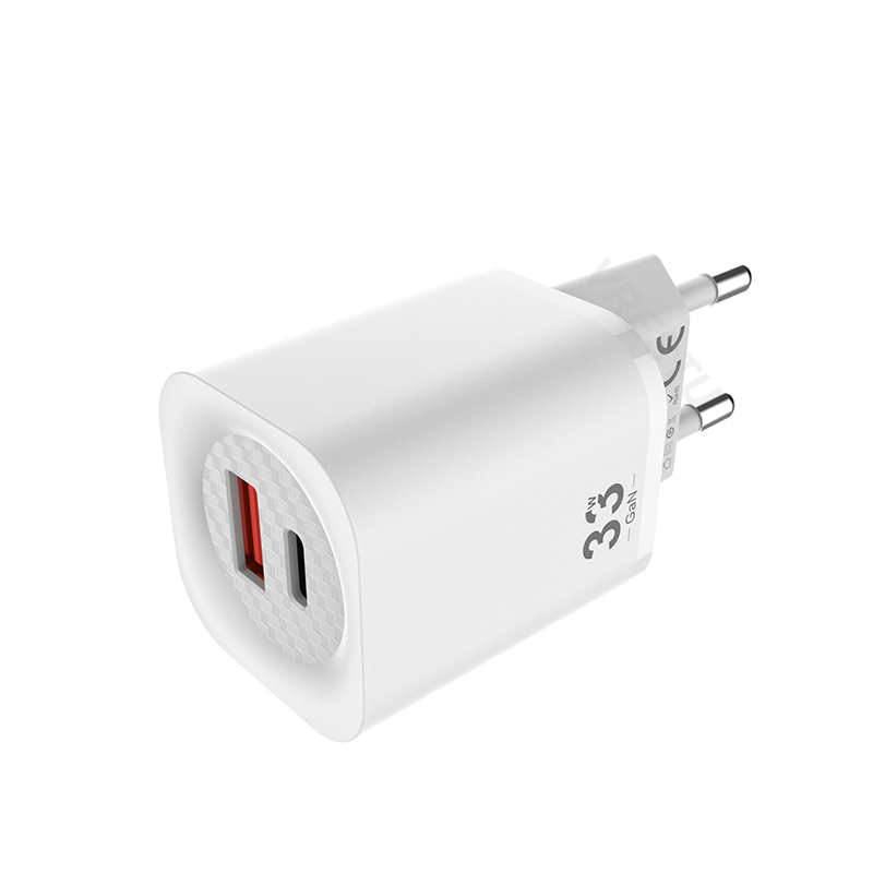 Usb  pd30w gan-oplader, snellader qc  pd 3.0 afc scp-voedingsadapter voor iphone, samsung, pps, tablet, draagbare wandlader met 2 poorten: Eu wit