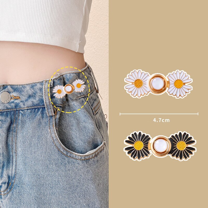 2 Stück Gänseblümchen-Blumen-Hosen-Broschen, Schnallennadeln, straffen sterben Taille, Taillenclip, verstellbarer Druckknopf, abnehmbarer Knopf für Hosen, Jeans: Reines Gold Farbe