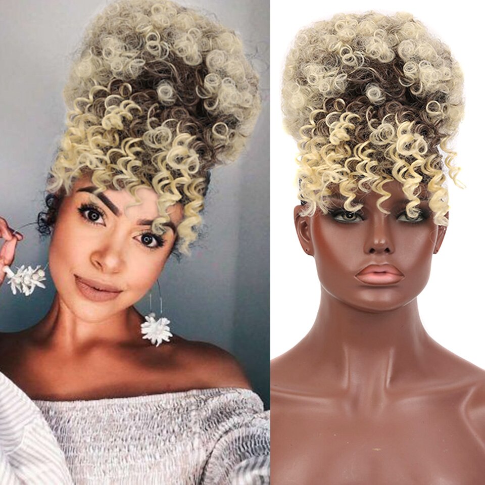 HOUYAN African chignon with bangs curly synthetic natural high temperature fluffy ponytail for women: NC/4HL