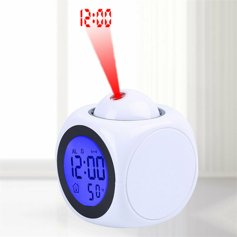 Smart LED Projection Alarm Clock Digital Weather LCD Snooze Clock Bell Alarm Display Backlight LED Projector Home Clock Timer