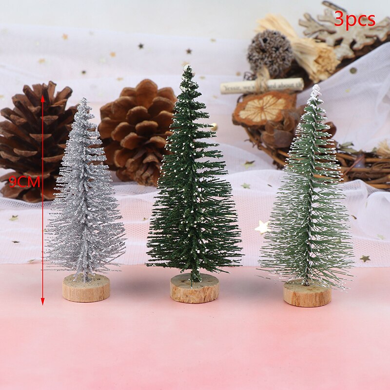 3 Pieces Christmas Tree Mini Pine Tree With Wood Base DIY Home Table Top Decor Miniatures S/L (7/9cm ): L