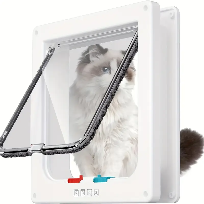 Pet Door 4 Way Locking Security Lock ABS Dog Cat Weatherproof Flap Door Controllable Switch Direction Doors Small Pet Supplies