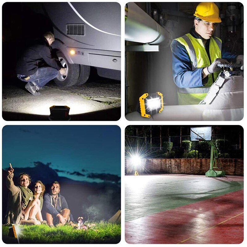 LED Rechargeable Work Lights 30W Floodlight Battery Security Light with 3 Modes Outdoor COB Camping Lights with USB