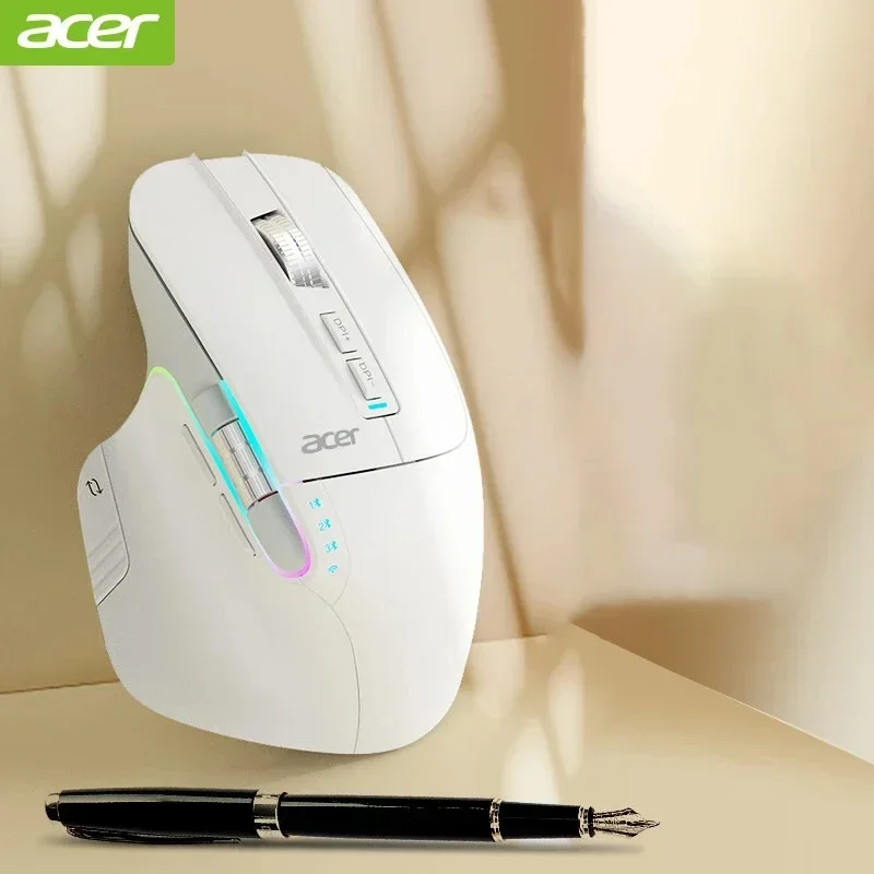 Acer Omr225 Bluetooth Wireless Gamer Mouse Mouse Dual Scroll Mouse ergonômico Programação personalizada Ratos para jogos Mouses de escritório: Branco