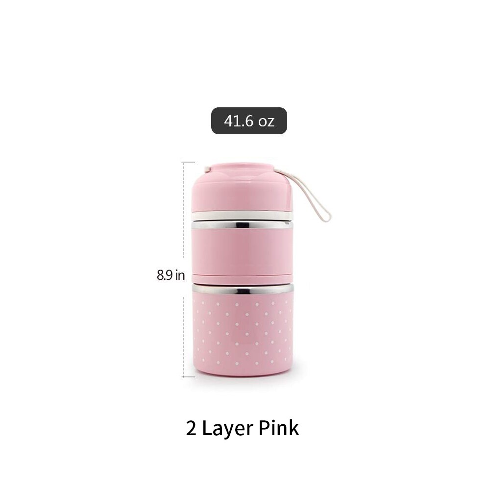 Three-Layer Leak-Proof Lunch Box Outdoor Bento Portable Food Storage Container Stainless Steel Flask Set For School Kids: pink 2 layer