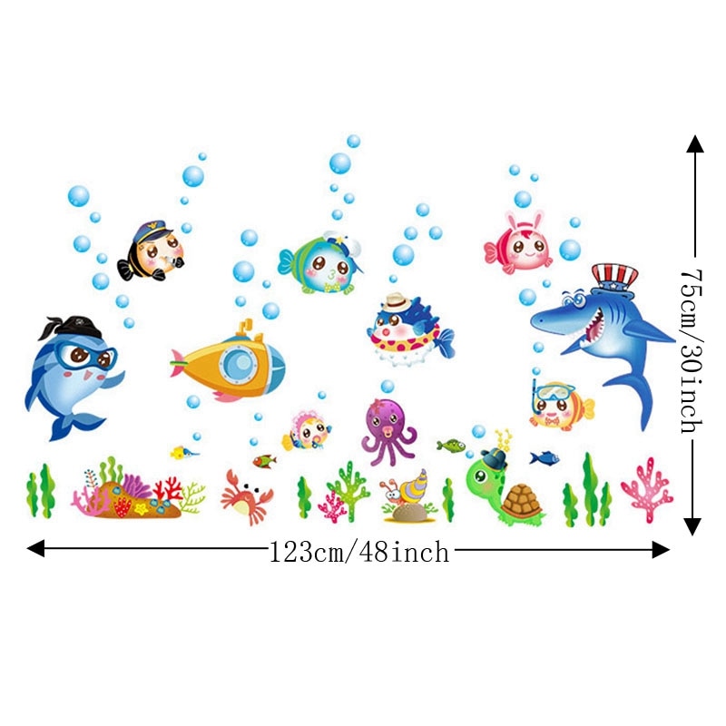 Zs sticker 42 x 140 cm tegneserie fisk wallstickers badeværelse boligindretning til børneværelse wallsticker