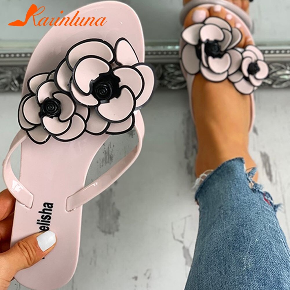 KARINLUNA Big Leisure Beach Sandal Flowers Flat Sandal Summer Shoes Flip Flops Slippers Women