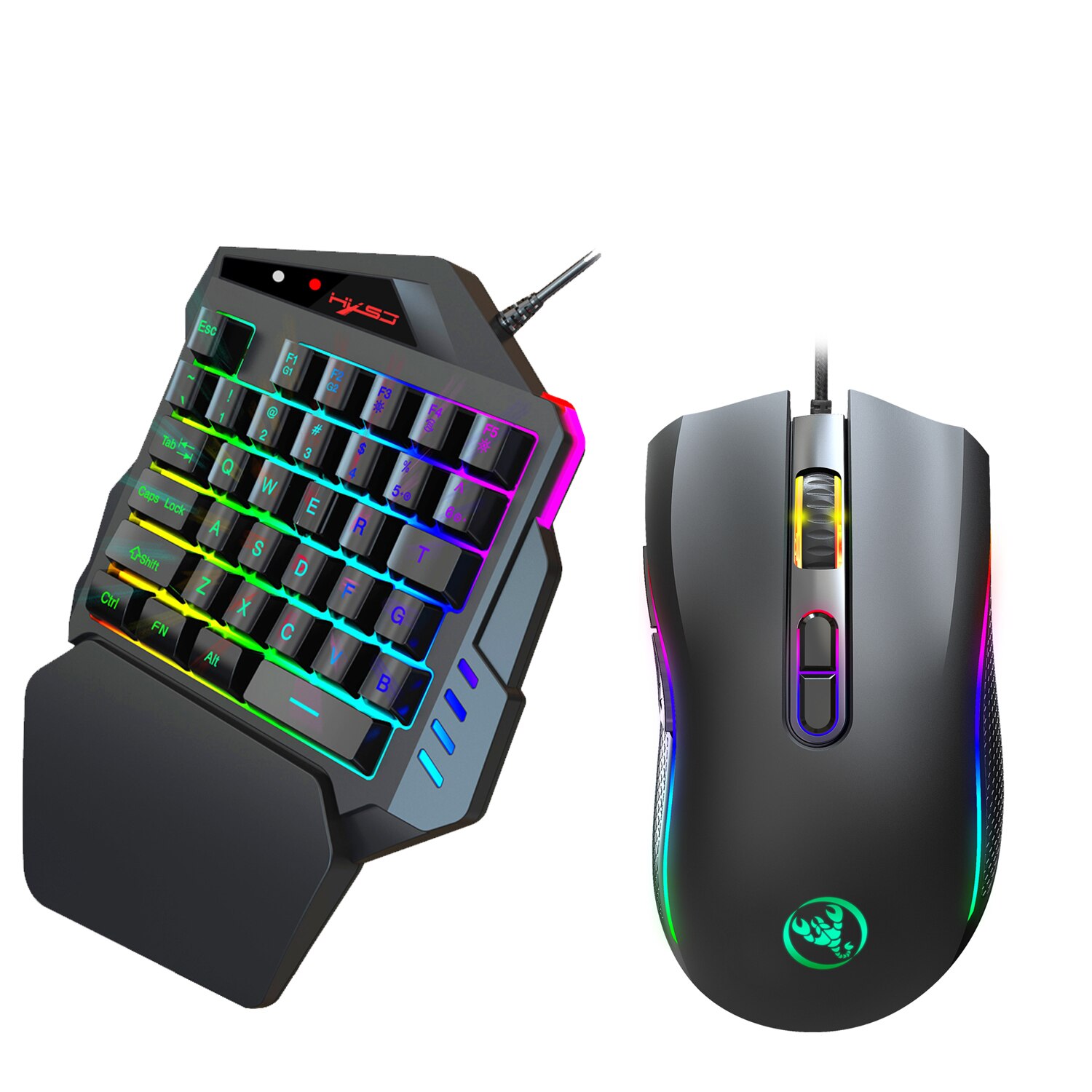 One-Handed Gaming Keyboard Mouse Set RGB Backlit Portable Mini Gaming Keypad Mice Game Controller 7200Dpi for PC PS4 Xbox Gamer: Keyboard Mouse Set