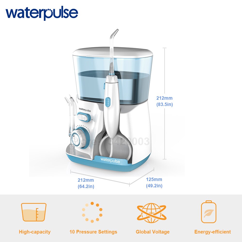Waterpulse V300 800ml Dental Flosser Orale Irrigatore Dentale Flosser Acqua Igiene orale Denti Pulitore Dentale Flosser con 7 Ugelli