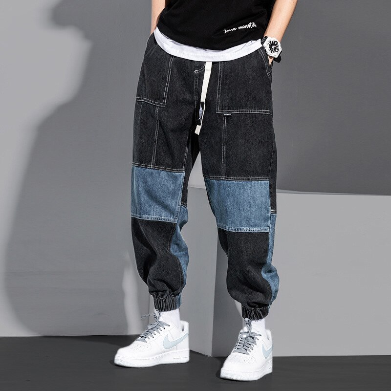 jeans da uomo alla moda in stile giapponese pantaloni larghi in denim scozzese di design allentato pantaloni larghi pantaloni Streetwear pantaloni anca-salto