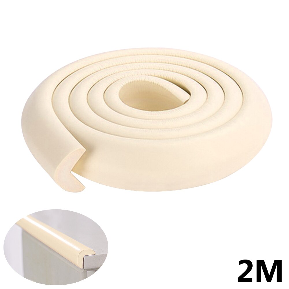 2M L Shape Soft Baby Safety Desk Table Edge Guard Strip Security Kids Protection Bumper Edge Angle Home Anti-collision Strip: beige