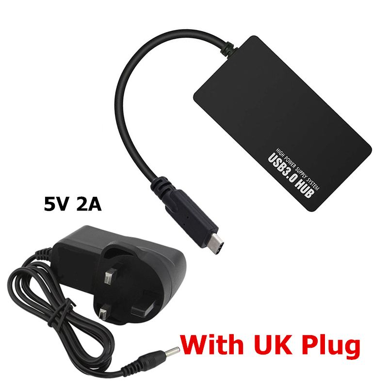 USB-C HUB 3.0 4 Poorten OTG USB 3.0 HUB EU/AU/US/UK DC 5 V Power adapter Type C Splitter Voor Macbook Xiaomi Laptop Accessoires: With UK Adapter