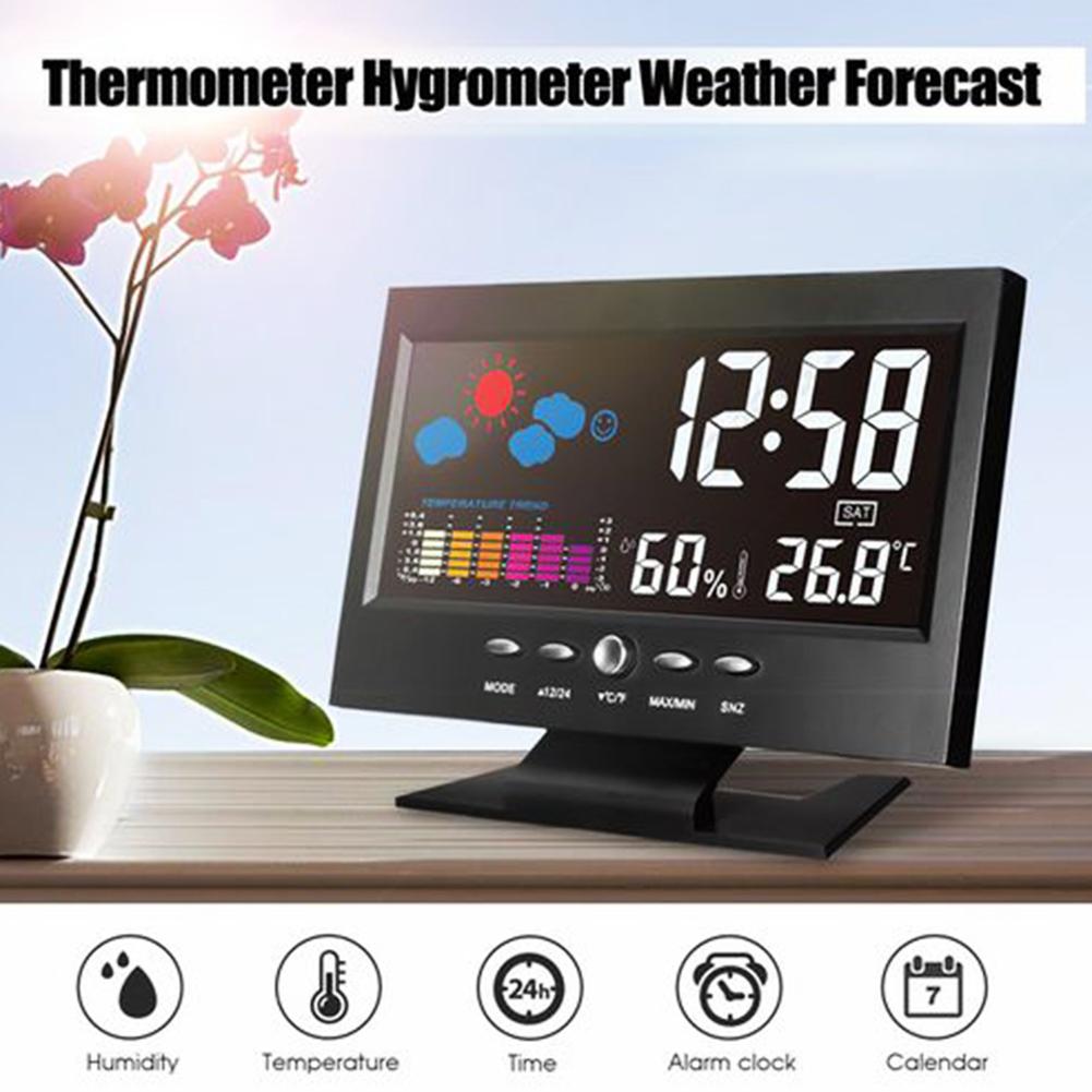 LCD Color Screen Digital USB Temperature Humidity Time Date Display Alarm Clock display hours minutes date month weeks and 12/24