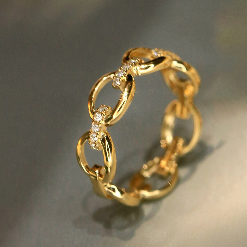 Huitan Women Ring Gold Color Chain Inlaid Bright Cubic Zirconia Wedding Party Accessories Luxury Daily Jewelry: 6