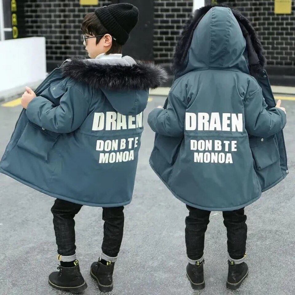 5 7 8 9 10 Years Boys Teenager Padded Fur Hooded Coats Winter -30 Degrees Kids Cotton Clothes Outwear Outfits Warm Parkas
