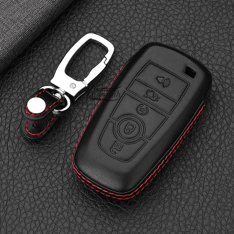 Car Leather Key Case Chain For Ford Mondeo Explorer Edge Expedition F-450 F-350 F150 Fusion Mustang Everest Lincoln 5 Buttons