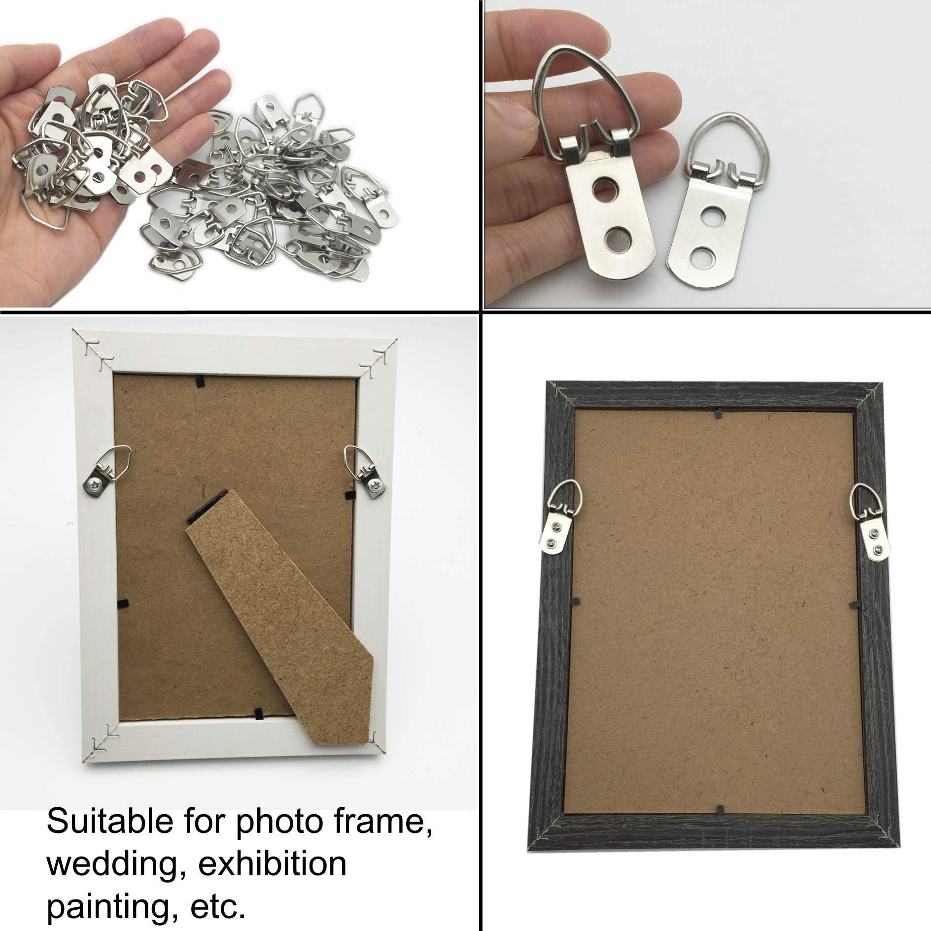 Kit de ganchos de anillo en D de dos formas, 60 piezas, perchas de doble agujero con tornillos, Premium, marco de obra de arte para fotos y pintura colgante