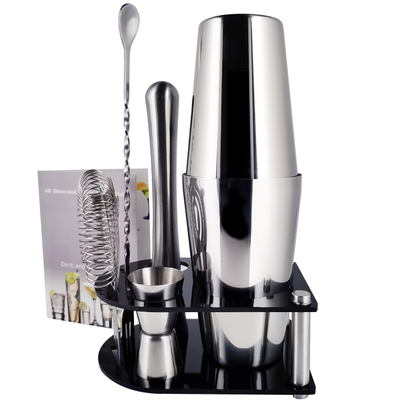 Martini Cocktail Shaker Set Bartender Kit: 5-7 Piece Bar Tools Wine Spoon Muddler Jigger Strainer with Stand Drinks Recipe