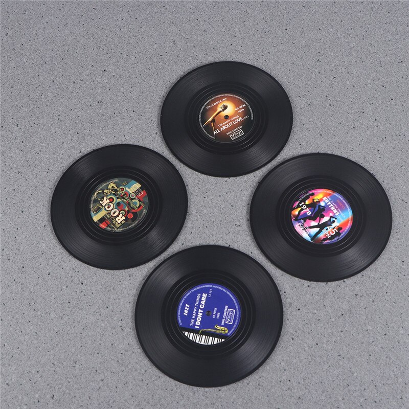4pcs Spinning Retro Vinyl Record Drinks Coasters Cup Mat Decor Coffee Placemat