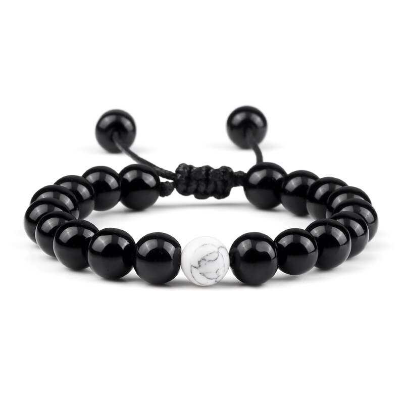 Pulsera de piedra de Lava negra Natural para hombre y mujer, brazalete trenzado ajustable con cuentas mate, Ojo de Tigre, howlita, 8mm: Style 9