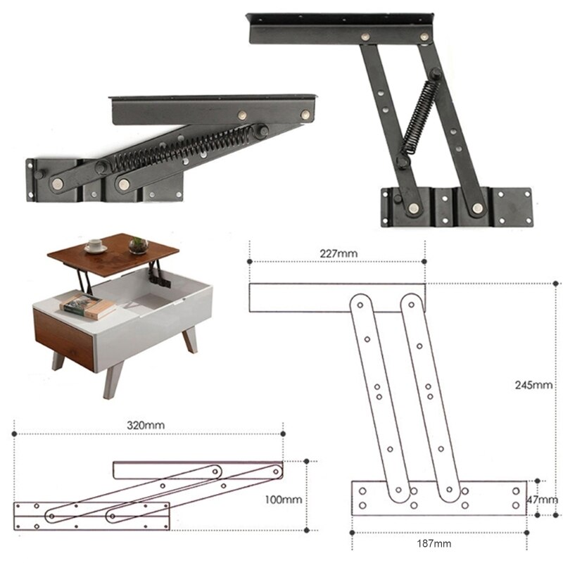1Pair Lift Up Top Coffee Table Lifting Frame Mechanism Spring Hinge Hardware