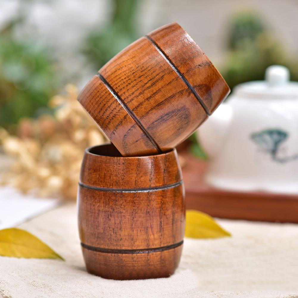 Barrel Shape Beer Tea Coffee Milk Water Cup Wooden Kitchen Bar Pub Drinkware