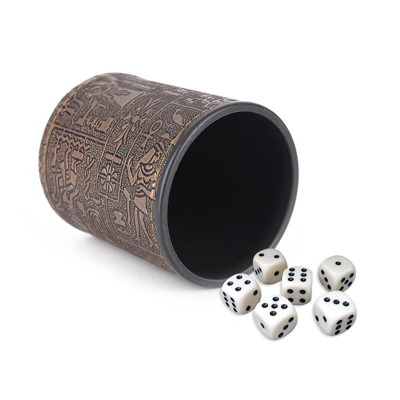 Leather Dice Cup Egyptian Pattern Leather Straight Dice Cup For Drinking Party Dice Game KTV Bar