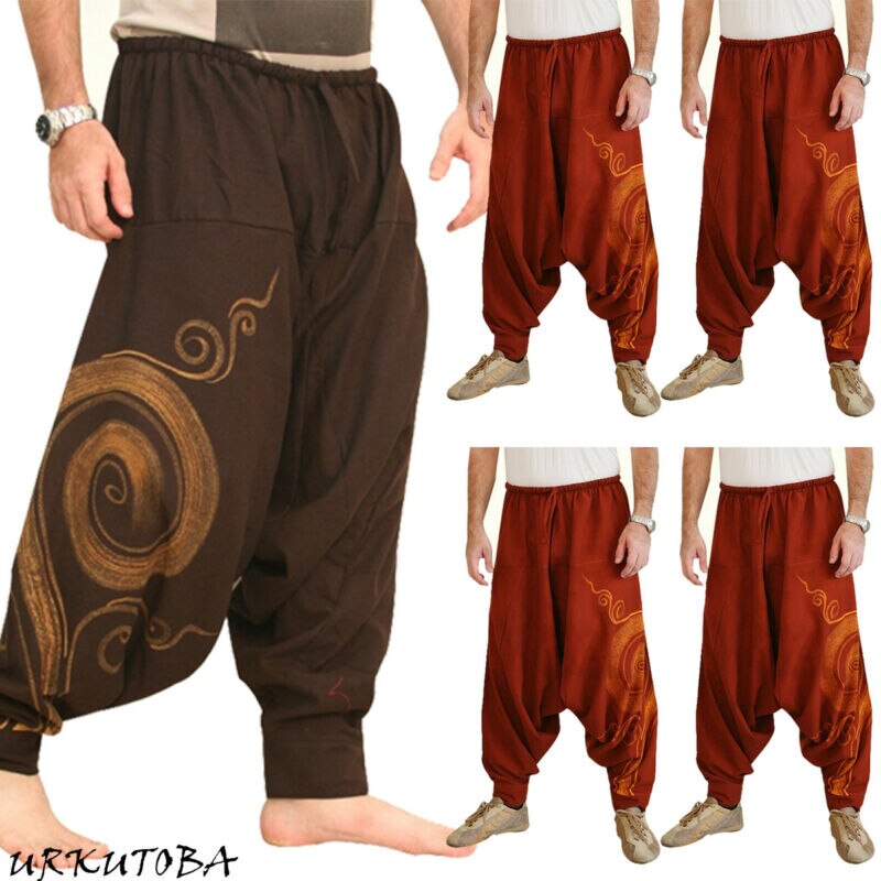 Oversize herre baggy harem bukser festival hippie boho harem ørken bukser egyptisk mystisk mønster herre tøj
