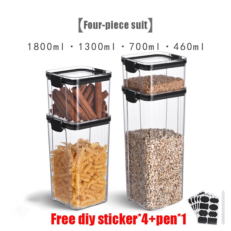 460-1800ml set stackable kitchen sealed cans plastic food storage boxes multigrain cans dried fruit tea storage containers: 4pcs