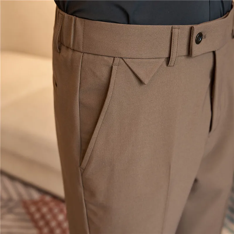 Men Suit Pants spring Elastic waist Solid Slim Fit Dress Pants Office Business Casual Trousers Men's clothing