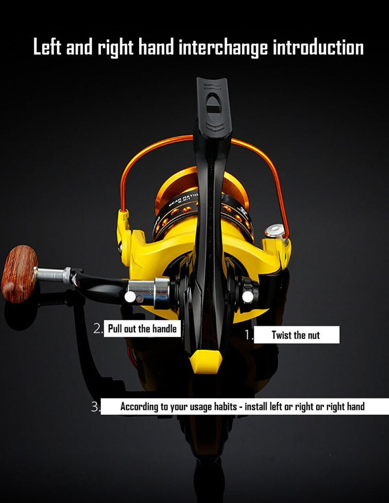 12BB 12 Bal 1000-7000 Lagers Vissen Rollen Super Grote Zee Vissen Wiel Hoge Snelheid 5.2:1 Metalen Spinning Reel Vis Tool