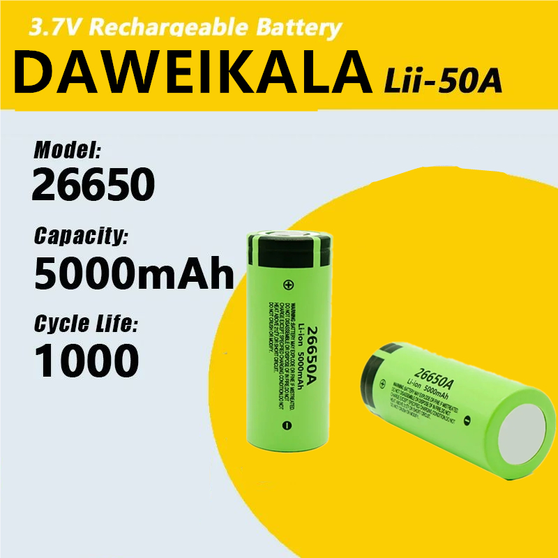1-18 kpl daweikala lii -50a 26650 5000 mah litiumparistoa 3.7v 5000 mah 26650-50a ladattavaa akkua, sopii taskulamppuun