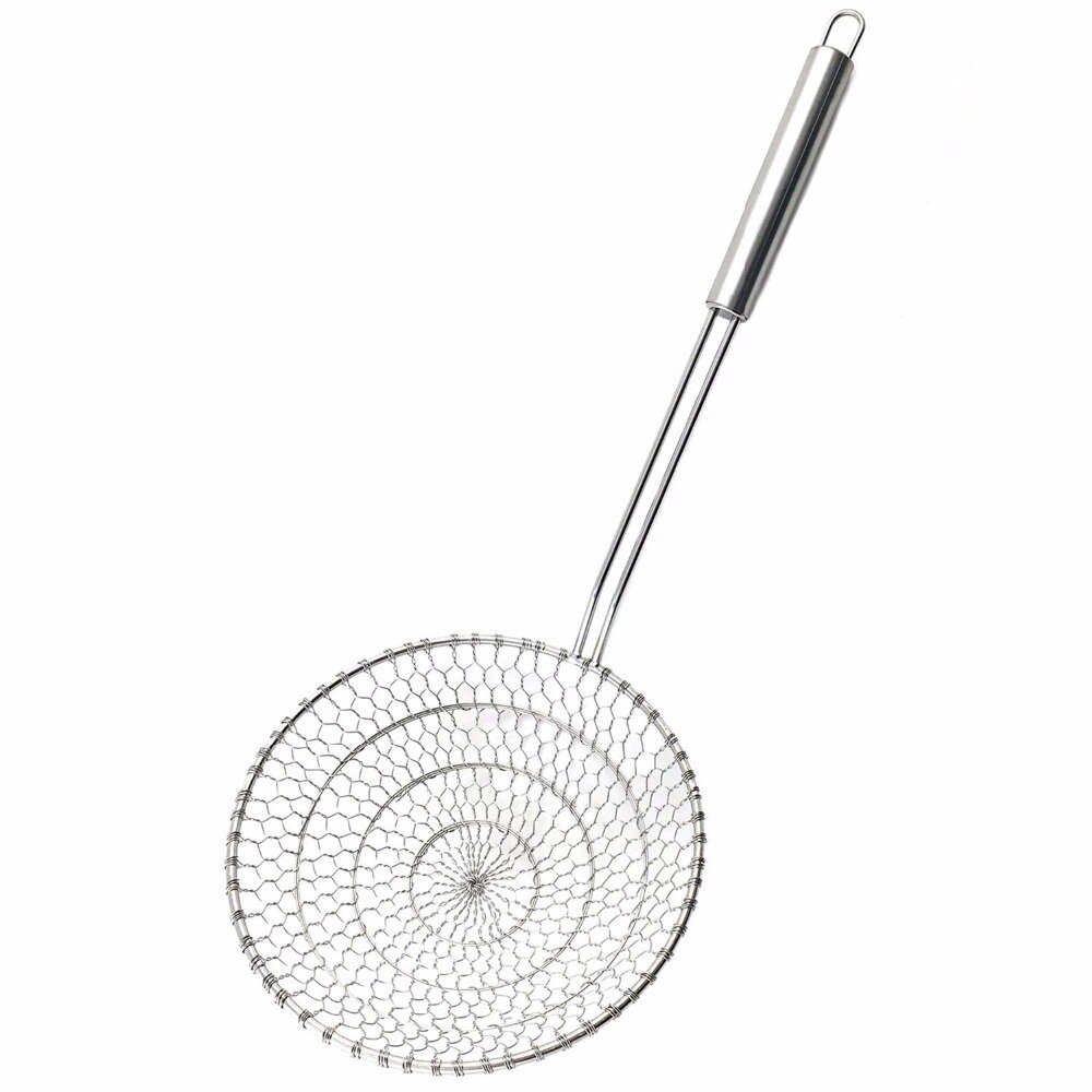 Asian Kitchen Stainless Steel Spider Strainer Wire Skimmer with Spiral Mesh Net Colanders Mesh Ladle for Kitchen Tools