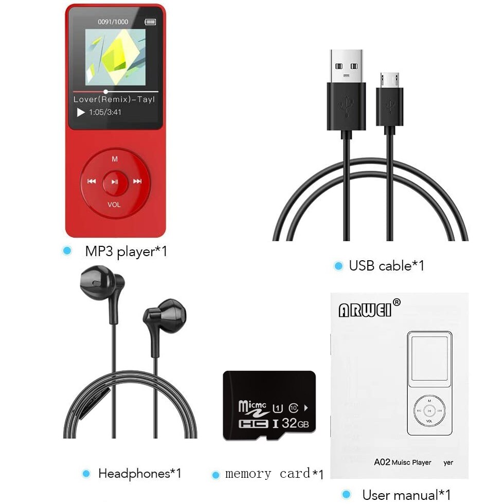 Reproductor de MP3 con altavoz, Mini Walkman portátil de Metal HiFi con radio FM y grabación de fiio, 8GB, 16GB: Red / 8 GB