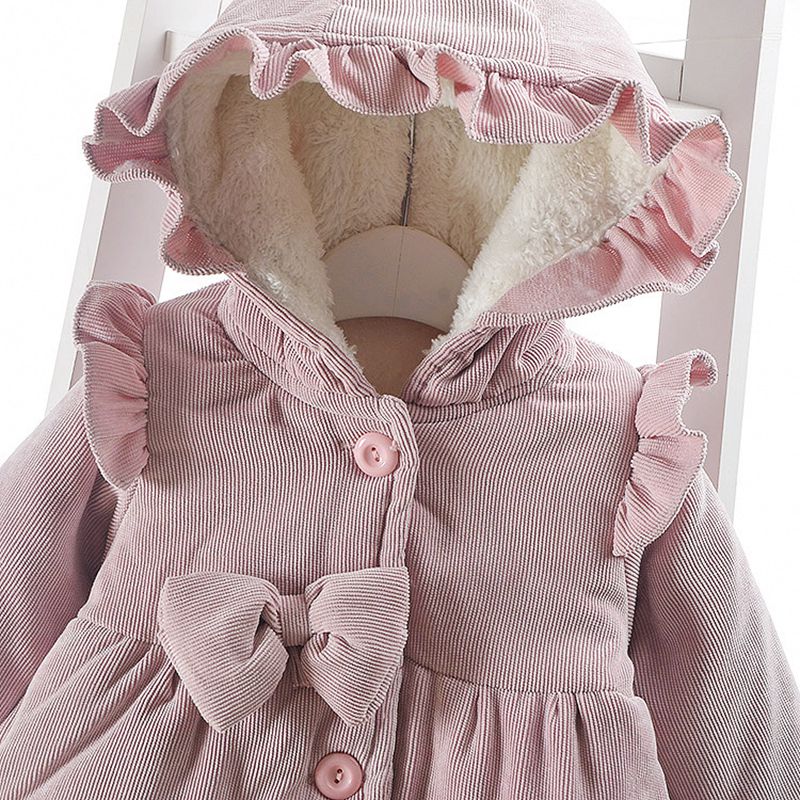 Kinderen Warme Winter Jassen Voor Baby Meisjes Baby Kids Ruche Boog Hooded Thicken Fluwelen Parka Prinses Uitloper Casaco S9796