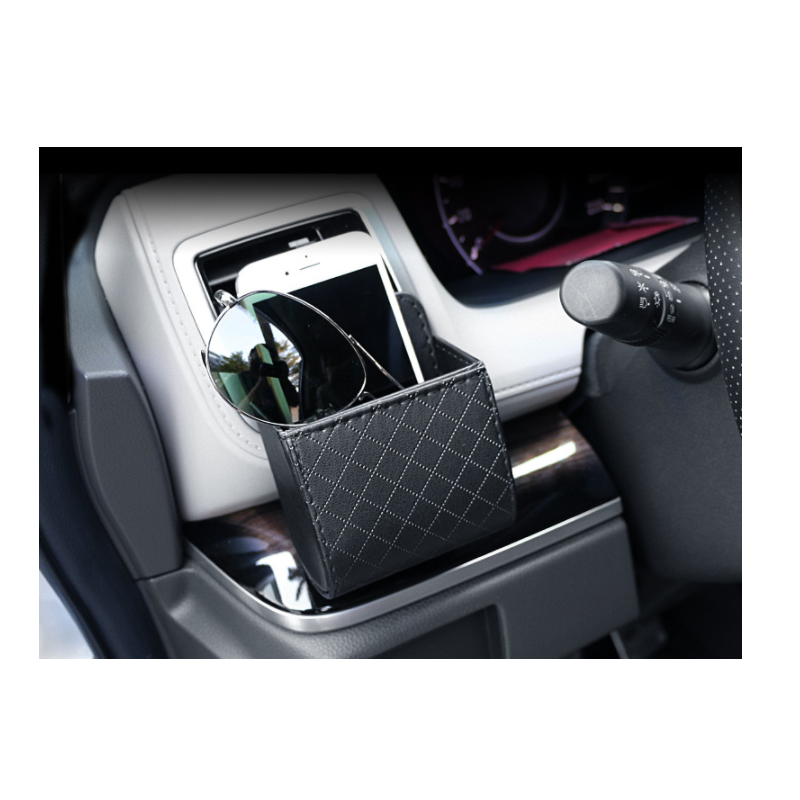 1pc Car Storage Bag Air Vent Dashboard Tidy Hanging Leather Organizer Box Glasses Phone Holder Storage Organizer Car Accessories
